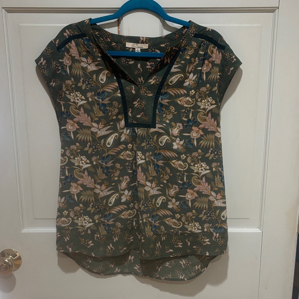 Floral Print Women's Blouse in Green